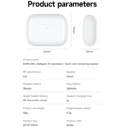Support dynamic Heart Rate and Blood Oxygen saturation detection Usage Time 4Hours Bluetooth 6.0 Siri