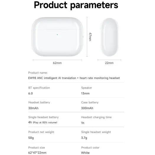 Support dynamic Heart Rate and Blood Oxygen saturation detection Usage Time 4Hours Bluetooth 6.0 Siri