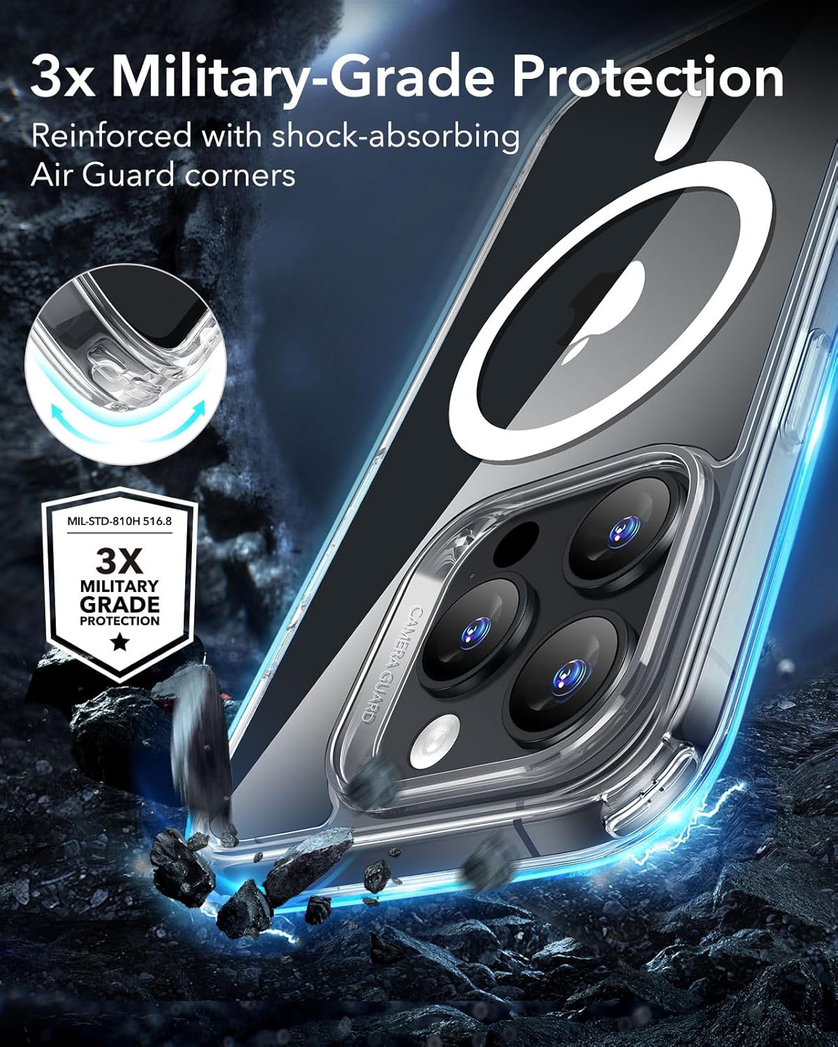 Cases-iPhone 16 Pro, Shockproof Military-Grade, Classic Hybrid Case, Clear & Black
