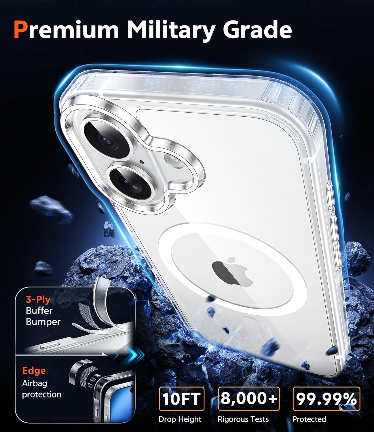 Cases-iPhone 16 Phone, Military Grade Drop Protection, Slim Magnetic, Shockproof Bumper, Transparent Cell Cover